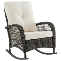 Manhattan Comfort OD-CV017-CR Furttuo Steel Rattan Outdoor Rocking Chair with Cushions in Cream